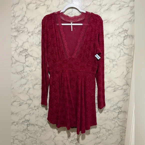 NEW Free People All Yours Mini Dress In Red Plum L